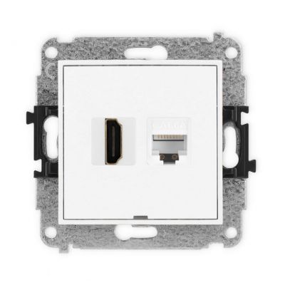 KARLIK MINI Gniazdo HDMI 2.0 4K + komputerowe RJ45 kat.6A Biały mat (25MGHKBO-46A)